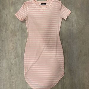 Pink & White Striped Short Sleeved TShirt Dress